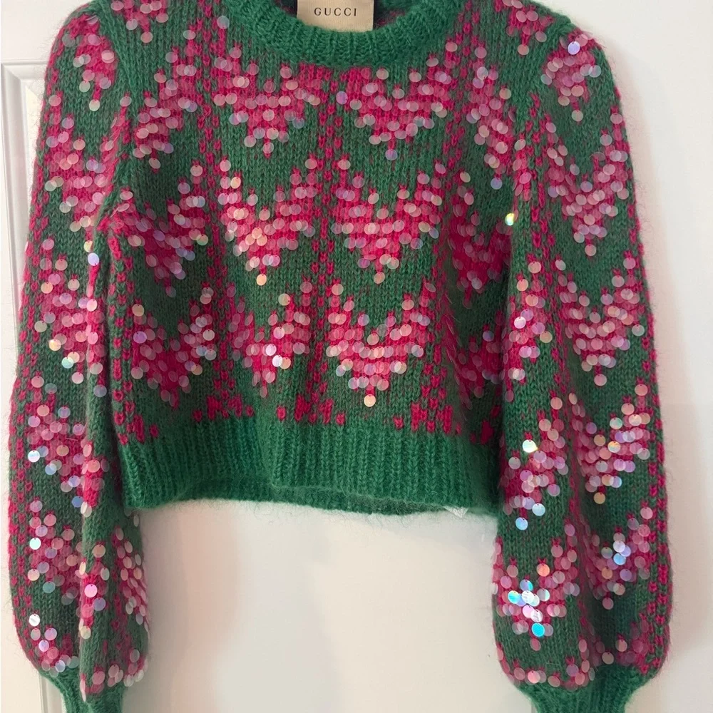 Gucci Vibrant Green and Pink Sequin Knit - Picture 2 of 8
